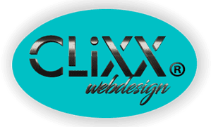 Logo von CLiXX Webdesign mit blauem Hintergrund und modernem Schriftzug.